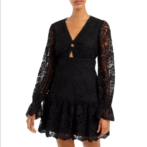 Aqua Dresses & Skirts - AQUA BLACK LACE LONG PUFF SLEEVE MINI DRESS MEDIUM